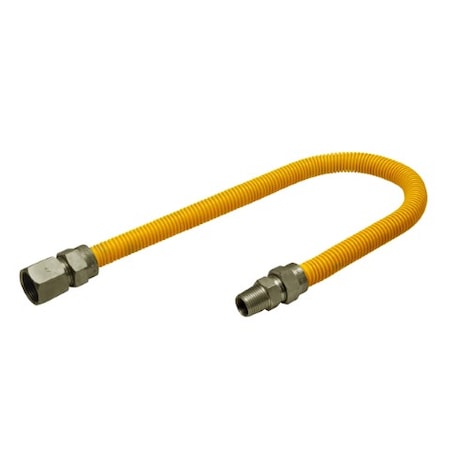 Flextron Gas Line Hose 5/8'' O.D.x24'' Len 3/4" FIPx1/2" MIP Fittings Yellow Coated Stainless Steel Flexible FTGC-YC12-24Q